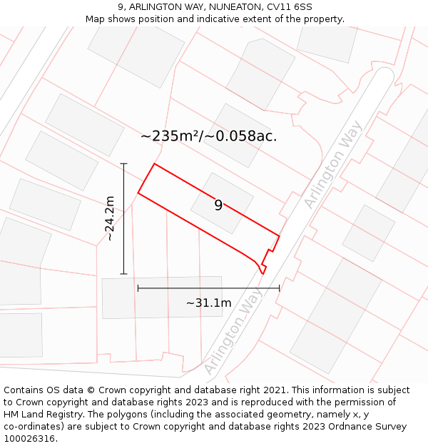 9, ARLINGTON WAY, NUNEATON, CV11 6SS: Plot and title map