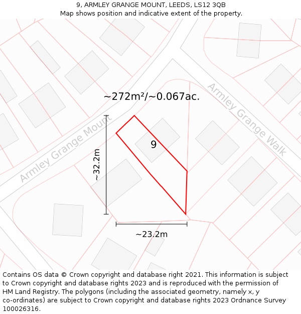 9, ARMLEY GRANGE MOUNT, LEEDS, LS12 3QB: Plot and title map