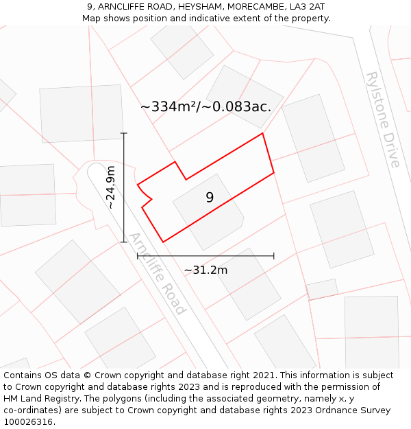 9, ARNCLIFFE ROAD, HEYSHAM, MORECAMBE, LA3 2AT: Plot and title map