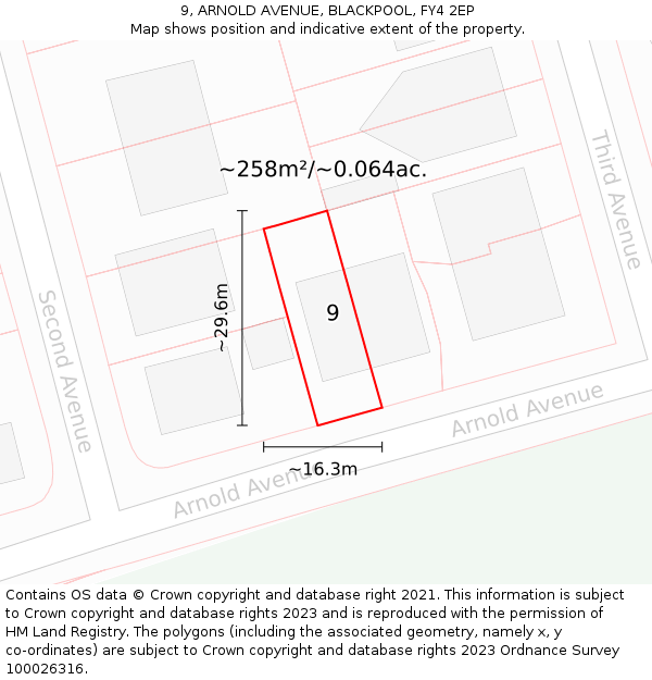 9, ARNOLD AVENUE, BLACKPOOL, FY4 2EP: Plot and title map