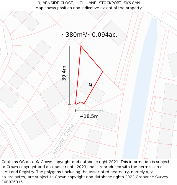 9, ARNSIDE CLOSE, HIGH LANE, STOCKPORT, SK6 8AN: Plot and title map
