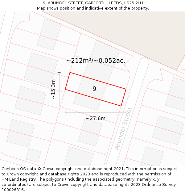 9, ARUNDEL STREET, GARFORTH, LEEDS, LS25 2LH: Plot and title map