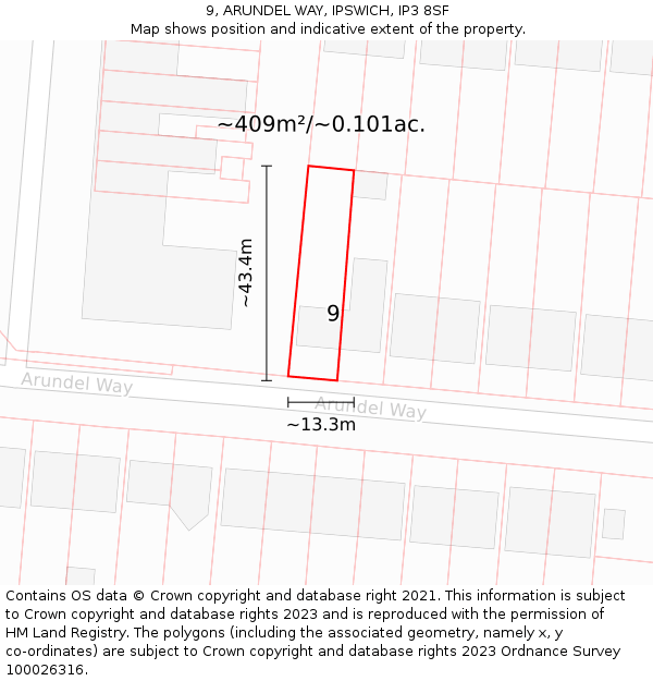 9, ARUNDEL WAY, IPSWICH, IP3 8SF: Plot and title map