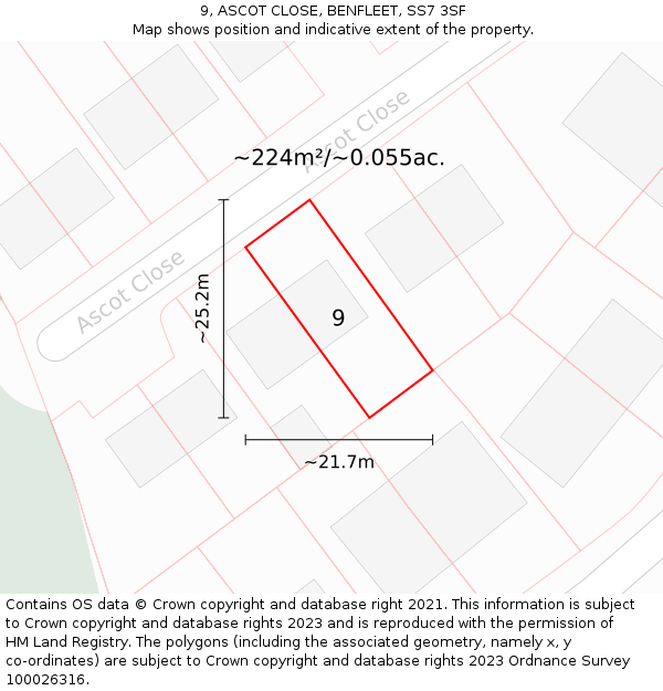 9, ASCOT CLOSE, BENFLEET, SS7 3SF: Plot and title map