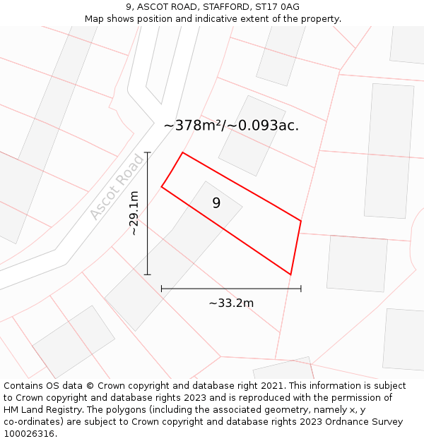 9, ASCOT ROAD, STAFFORD, ST17 0AG: Plot and title map