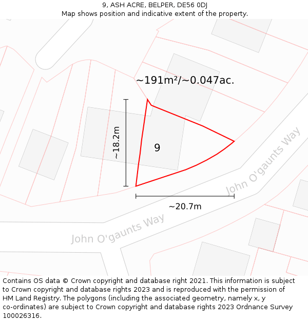 9, ASH ACRE, BELPER, DE56 0DJ: Plot and title map