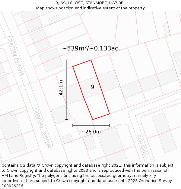9, ASH CLOSE, STANMORE, HA7 3RH: Plot and title map