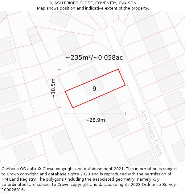 9, ASH PRIORS CLOSE, COVENTRY, CV4 9DN: Plot and title map
