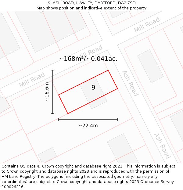 9, ASH ROAD, HAWLEY, DARTFORD, DA2 7SD: Plot and title map