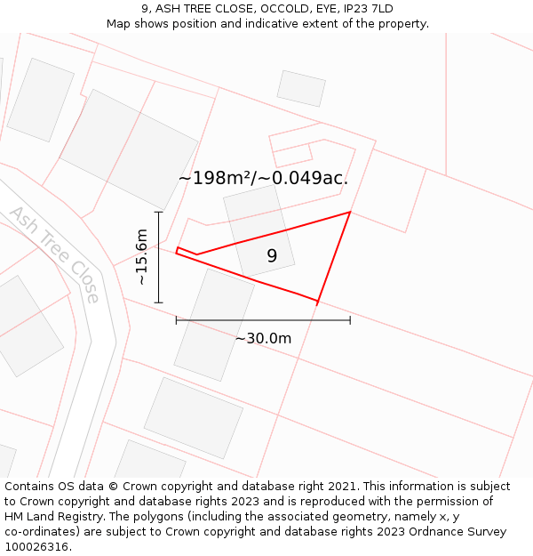 9, ASH TREE CLOSE, OCCOLD, EYE, IP23 7LD: Plot and title map