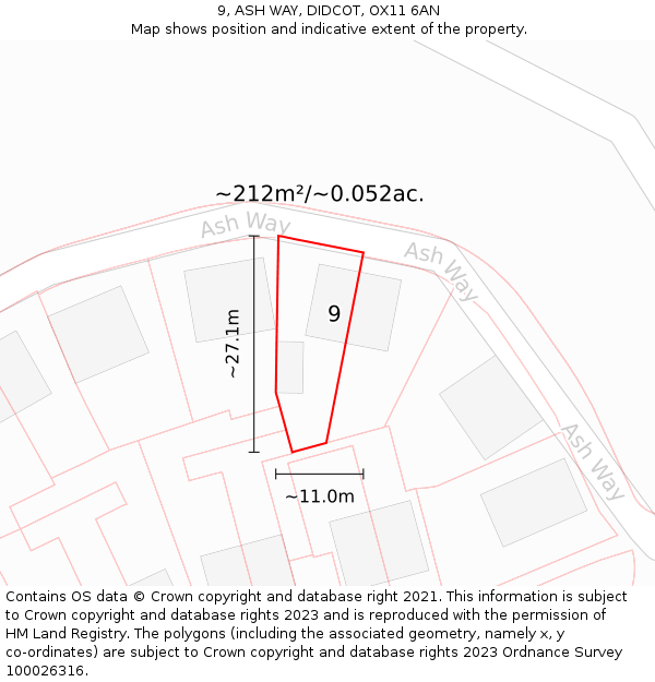 9, ASH WAY, DIDCOT, OX11 6AN: Plot and title map