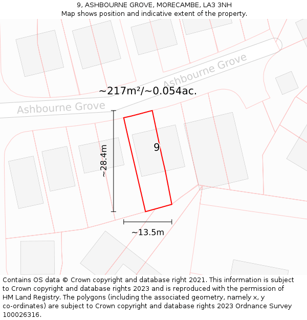 9, ASHBOURNE GROVE, MORECAMBE, LA3 3NH: Plot and title map
