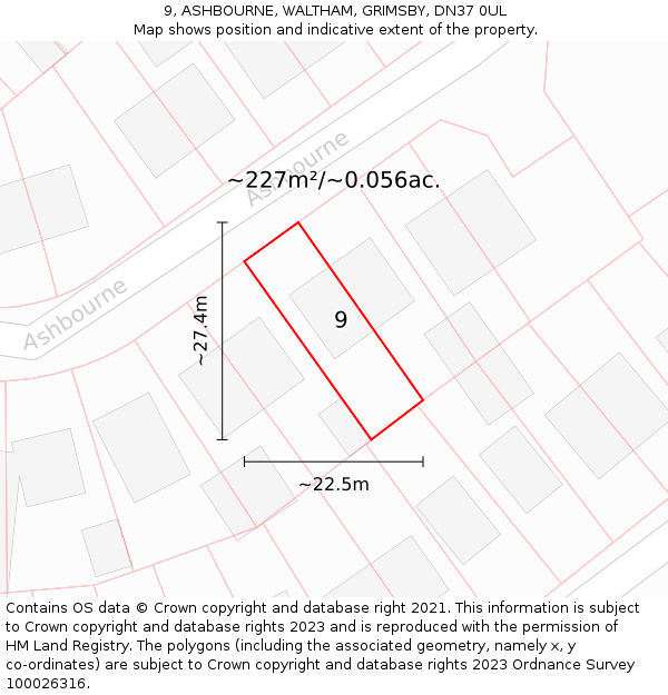9, ASHBOURNE, WALTHAM, GRIMSBY, DN37 0UL: Plot and title map