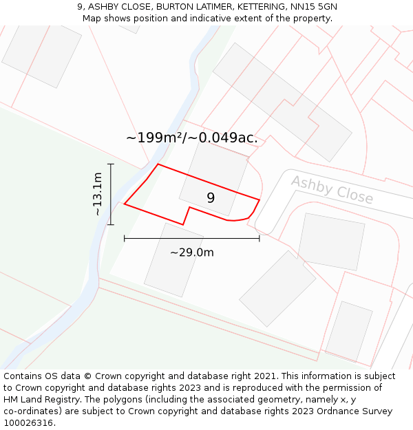 9, ASHBY CLOSE, BURTON LATIMER, KETTERING, NN15 5GN: Plot and title map