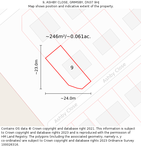 9, ASHBY CLOSE, GRIMSBY, DN37 9HJ: Plot and title map