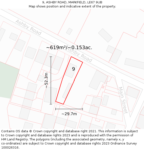9, ASHBY ROAD, MARKFIELD, LE67 9UB: Plot and title map