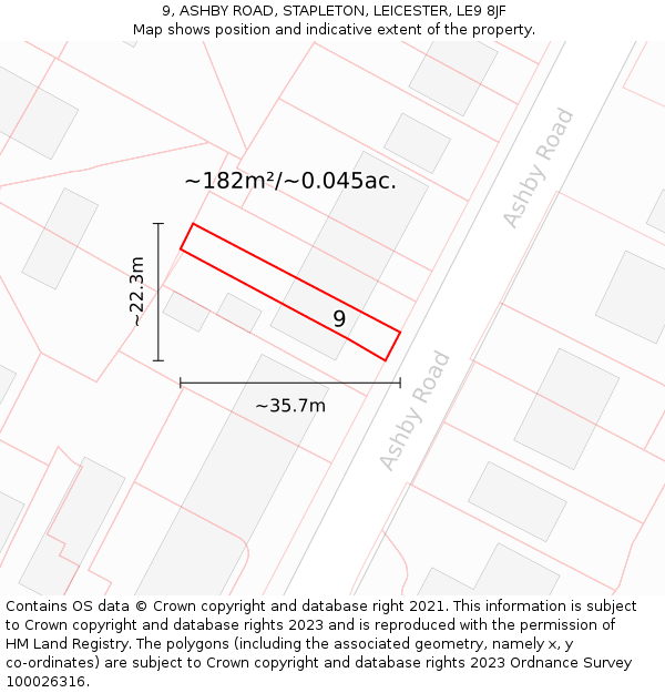 9, ASHBY ROAD, STAPLETON, LEICESTER, LE9 8JF: Plot and title map