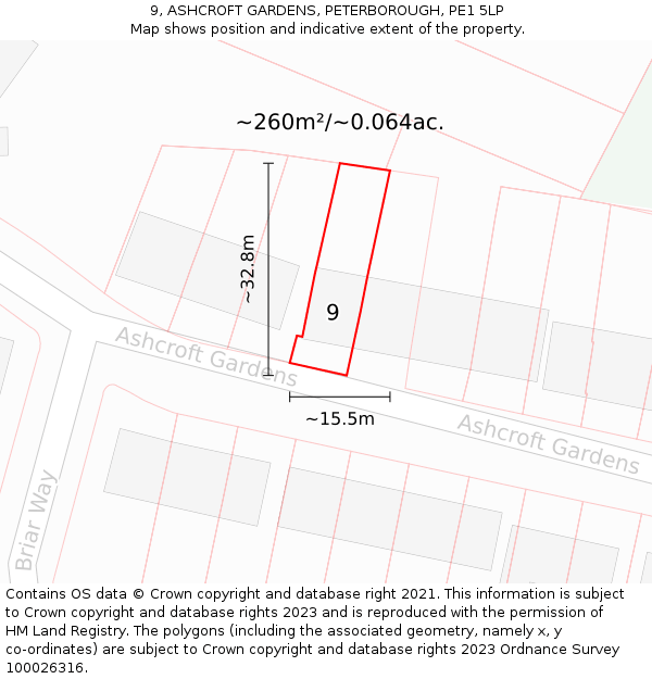 9, ASHCROFT GARDENS, PETERBOROUGH, PE1 5LP: Plot and title map