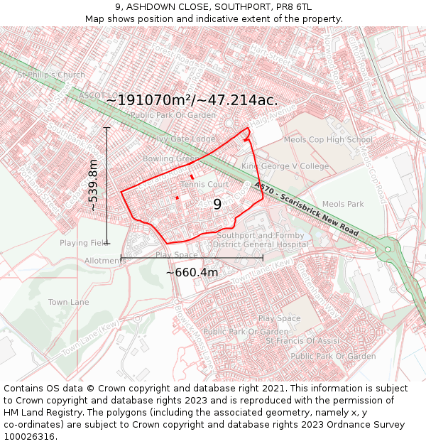 9, ASHDOWN CLOSE, SOUTHPORT, PR8 6TL: Plot and title map