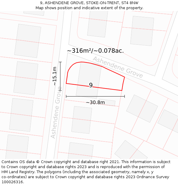 9, ASHENDENE GROVE, STOKE-ON-TRENT, ST4 8NW: Plot and title map