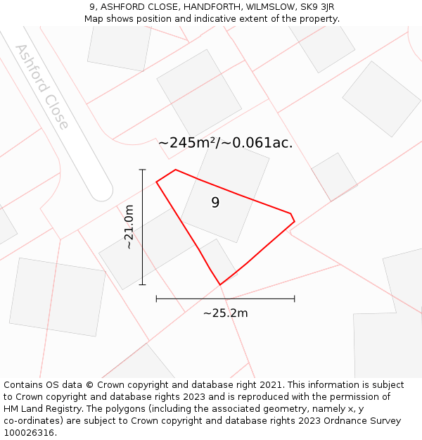 9, ASHFORD CLOSE, HANDFORTH, WILMSLOW, SK9 3JR: Plot and title map