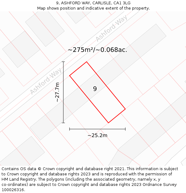9, ASHFORD WAY, CARLISLE, CA1 3LG: Plot and title map