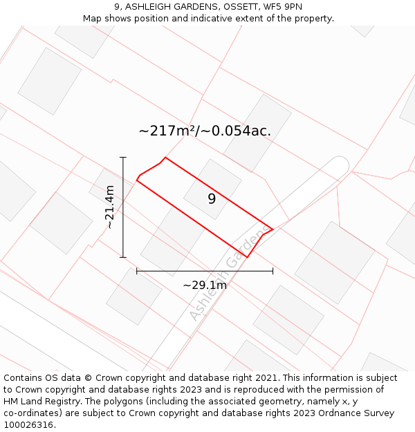 9, ASHLEIGH GARDENS, OSSETT, WF5 9PN: Plot and title map