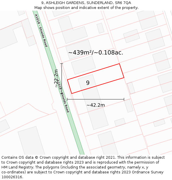 9, ASHLEIGH GARDENS, SUNDERLAND, SR6 7QA: Plot and title map