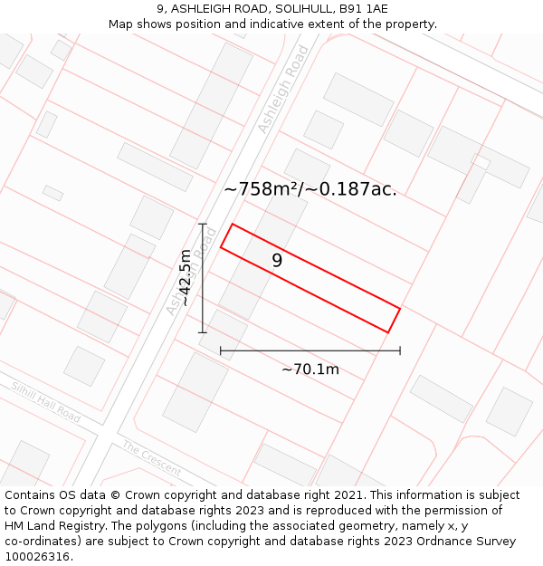 9, ASHLEIGH ROAD, SOLIHULL, B91 1AE: Plot and title map