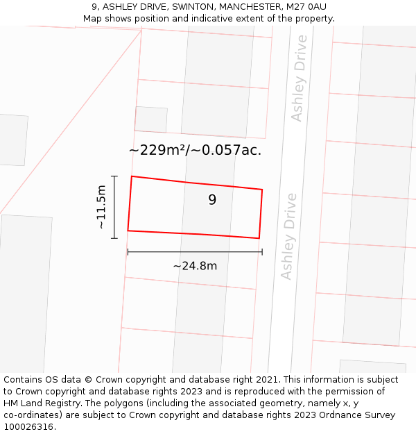 9, ASHLEY DRIVE, SWINTON, MANCHESTER, M27 0AU: Plot and title map