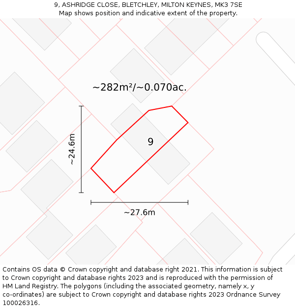 9, ASHRIDGE CLOSE, BLETCHLEY, MILTON KEYNES, MK3 7SE: Plot and title map
