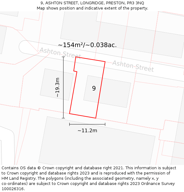 9, ASHTON STREET, LONGRIDGE, PRESTON, PR3 3NQ: Plot and title map