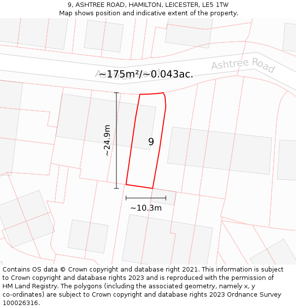 9, ASHTREE ROAD, HAMILTON, LEICESTER, LE5 1TW: Plot and title map