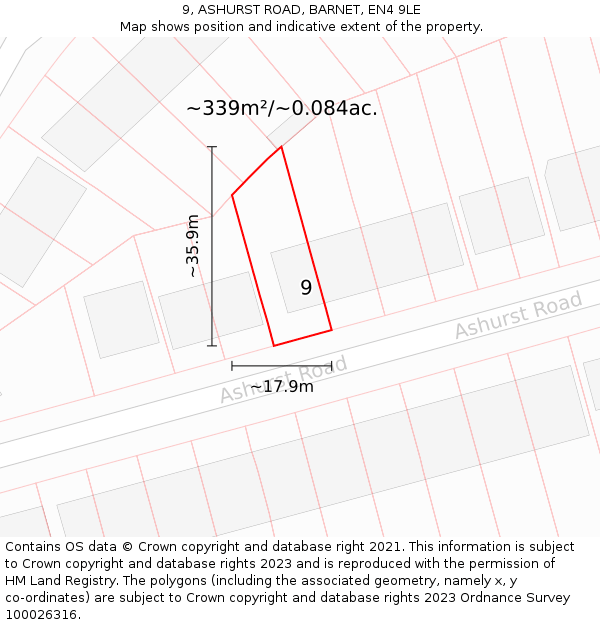 9, ASHURST ROAD, BARNET, EN4 9LE: Plot and title map
