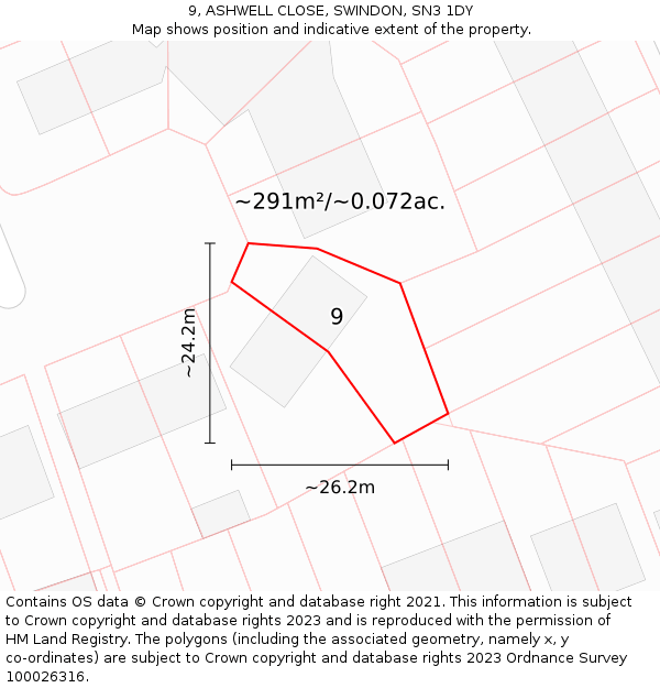 9, ASHWELL CLOSE, SWINDON, SN3 1DY: Plot and title map
