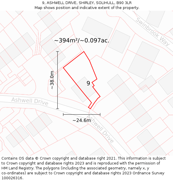9, ASHWELL DRIVE, SHIRLEY, SOLIHULL, B90 3LR: Plot and title map