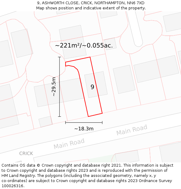 9, ASHWORTH CLOSE, CRICK, NORTHAMPTON, NN6 7XD: Plot and title map