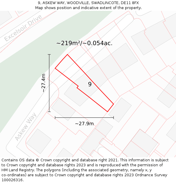 9, ASKEW WAY, WOODVILLE, SWADLINCOTE, DE11 8FX: Plot and title map