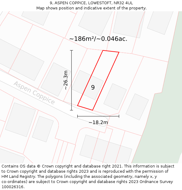 9, ASPEN COPPICE, LOWESTOFT, NR32 4UL: Plot and title map