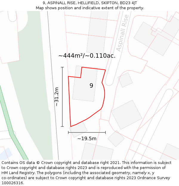 9, ASPINALL RISE, HELLIFIELD, SKIPTON, BD23 4JT: Plot and title map