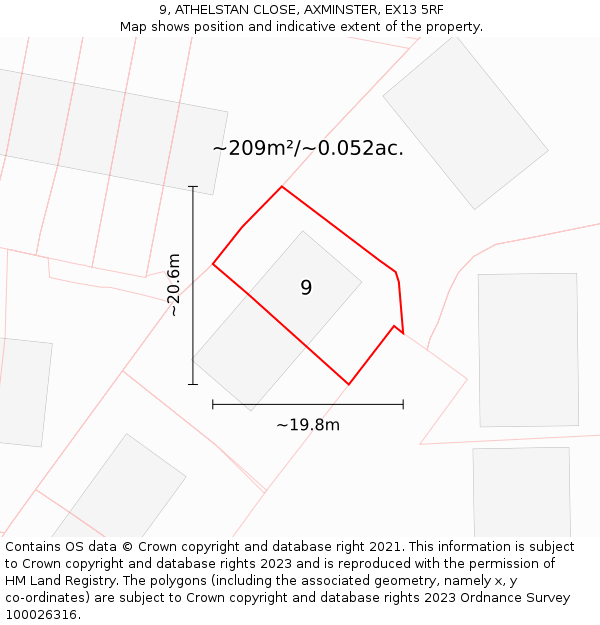 9, ATHELSTAN CLOSE, AXMINSTER, EX13 5RF: Plot and title map