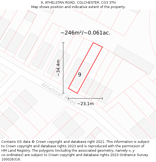 9, ATHELSTAN ROAD, COLCHESTER, CO3 3TN: Plot and title map