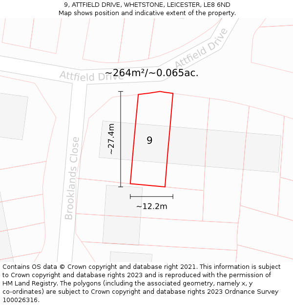 9, ATTFIELD DRIVE, WHETSTONE, LEICESTER, LE8 6ND: Plot and title map