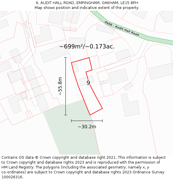 9, AUDIT HALL ROAD, EMPINGHAM, OAKHAM, LE15 8PH: Plot and title map