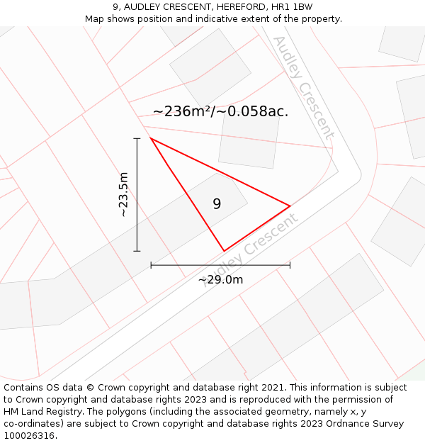 9, AUDLEY CRESCENT, HEREFORD, HR1 1BW: Plot and title map
