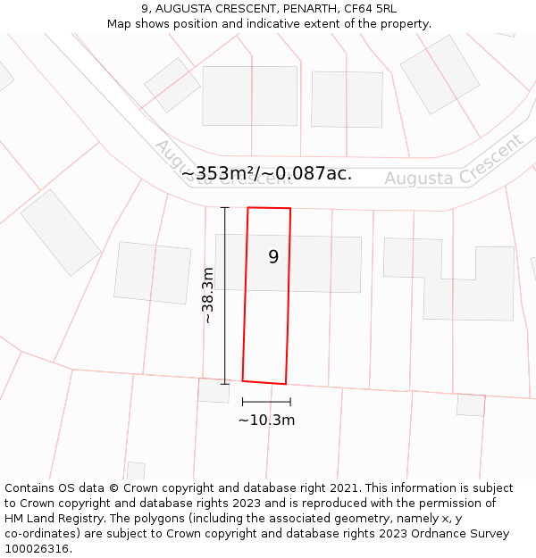 9, AUGUSTA CRESCENT, PENARTH, CF64 5RL: Plot and title map