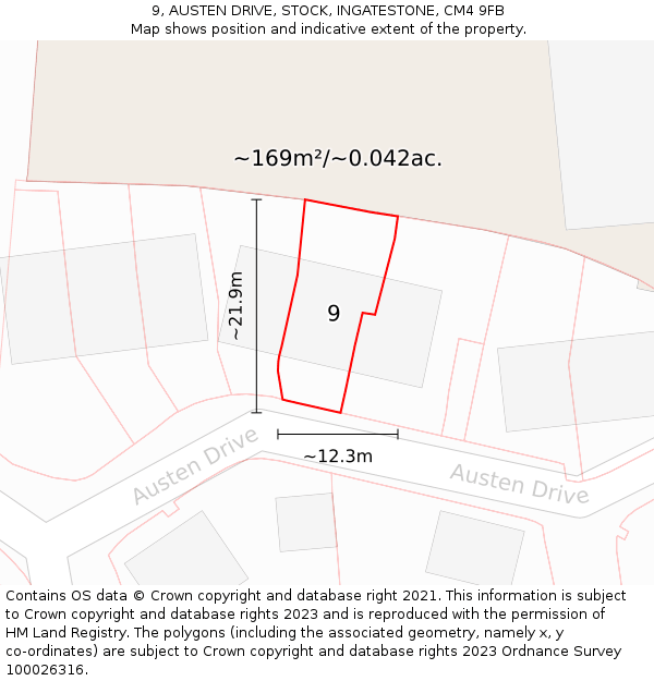 9, AUSTEN DRIVE, STOCK, INGATESTONE, CM4 9FB: Plot and title map