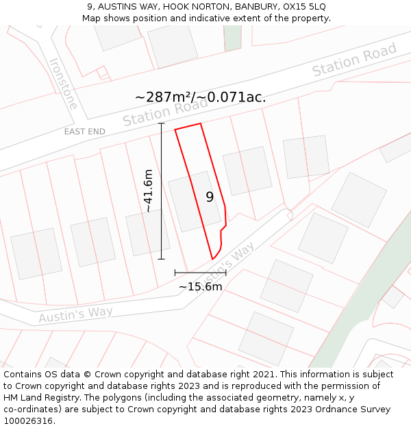 9, AUSTINS WAY, HOOK NORTON, BANBURY, OX15 5LQ: Plot and title map