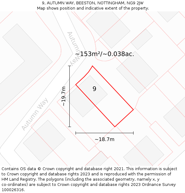 9, AUTUMN WAY, BEESTON, NOTTINGHAM, NG9 2JW: Plot and title map