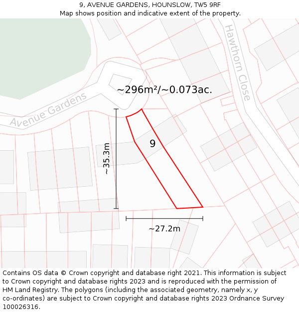 9, AVENUE GARDENS, HOUNSLOW, TW5 9RF: Plot and title map